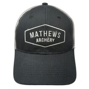 Mathews Trucker Hat Black One Size Archery Logo Embroidered Snapback Mesh Cap